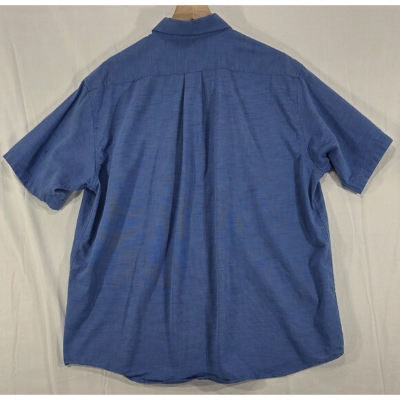 Roundtree & Yorke Mens Cotton Shirt Short Sleeve Button Down Blue Size L - Picture 2 of 10